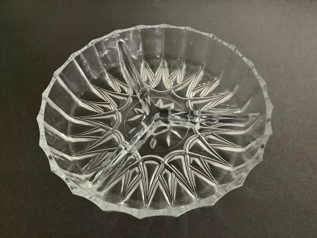 Vintage Glazen schaal met 3 vakken, Antiek en Kunst, Antiek | Glas en Kristal, Ophalen of Verzenden