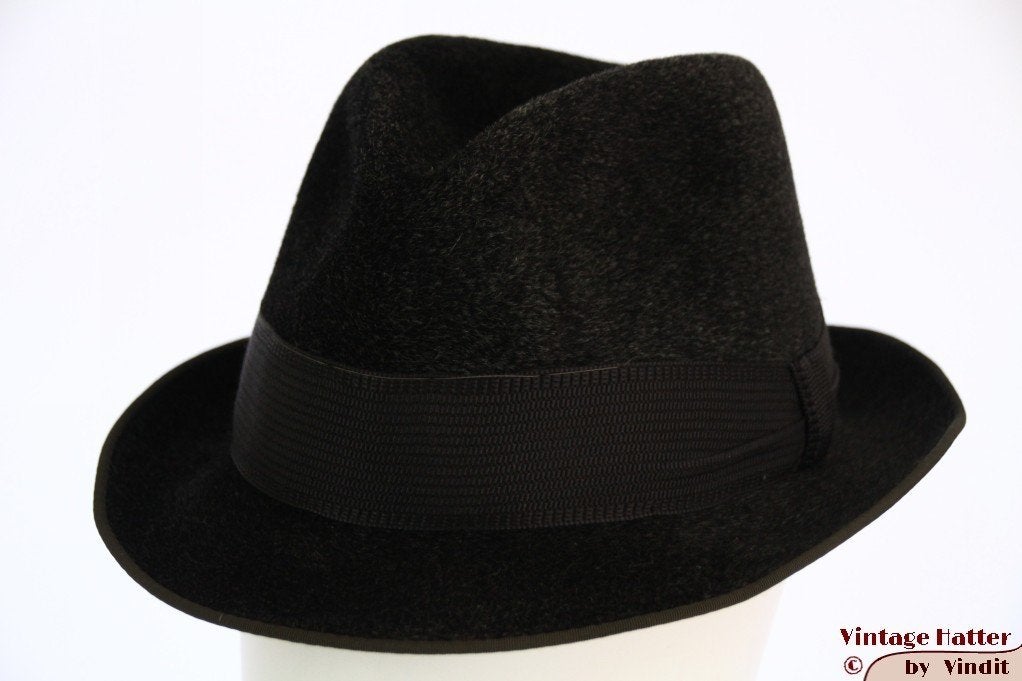 Vintage Gleufhoed Davos donker grijs haarvilt 58,5, Hoed, Davos, Ophalen of Verzenden, 58 of 59 cm (L, 7¼ of ⅜ inch)