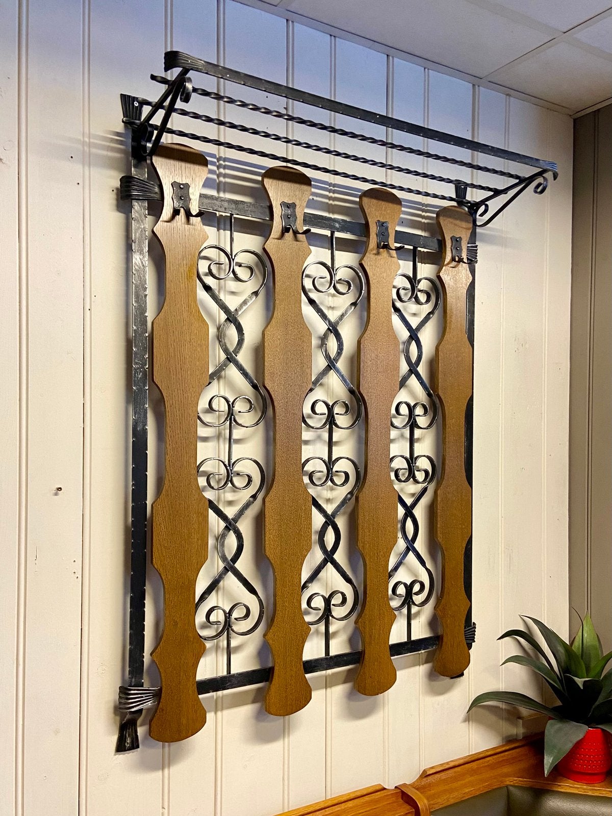Prachtige xl vintage houten kapstok smeedijzer brocant retro, 100 tot 150 cm, Zo goed als nieuw, Nvt, Nvt