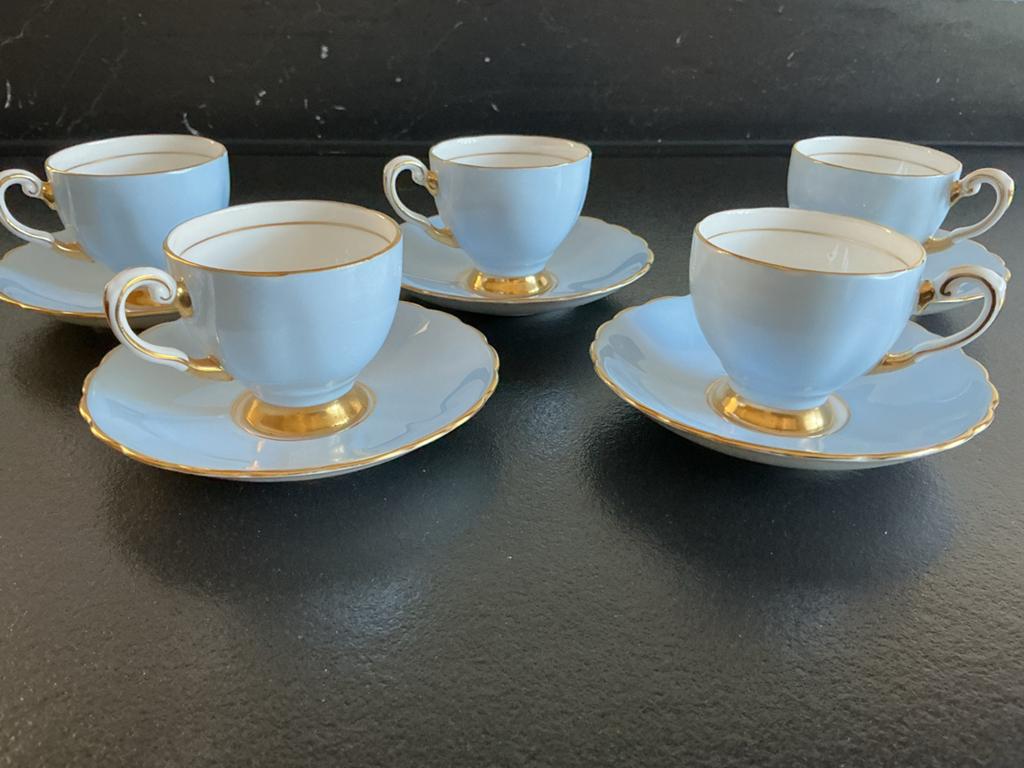 5 vintage Tuscan English porselein theekopjes met schotels, Ophalen of Verzenden