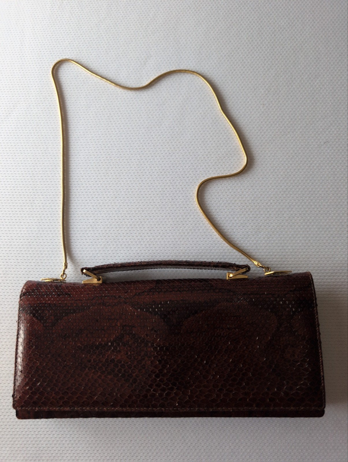 Vintage slangenlederen tasje, bruin, Ophalen of Verzenden, Gebruikt, Bruin, Avondtasje