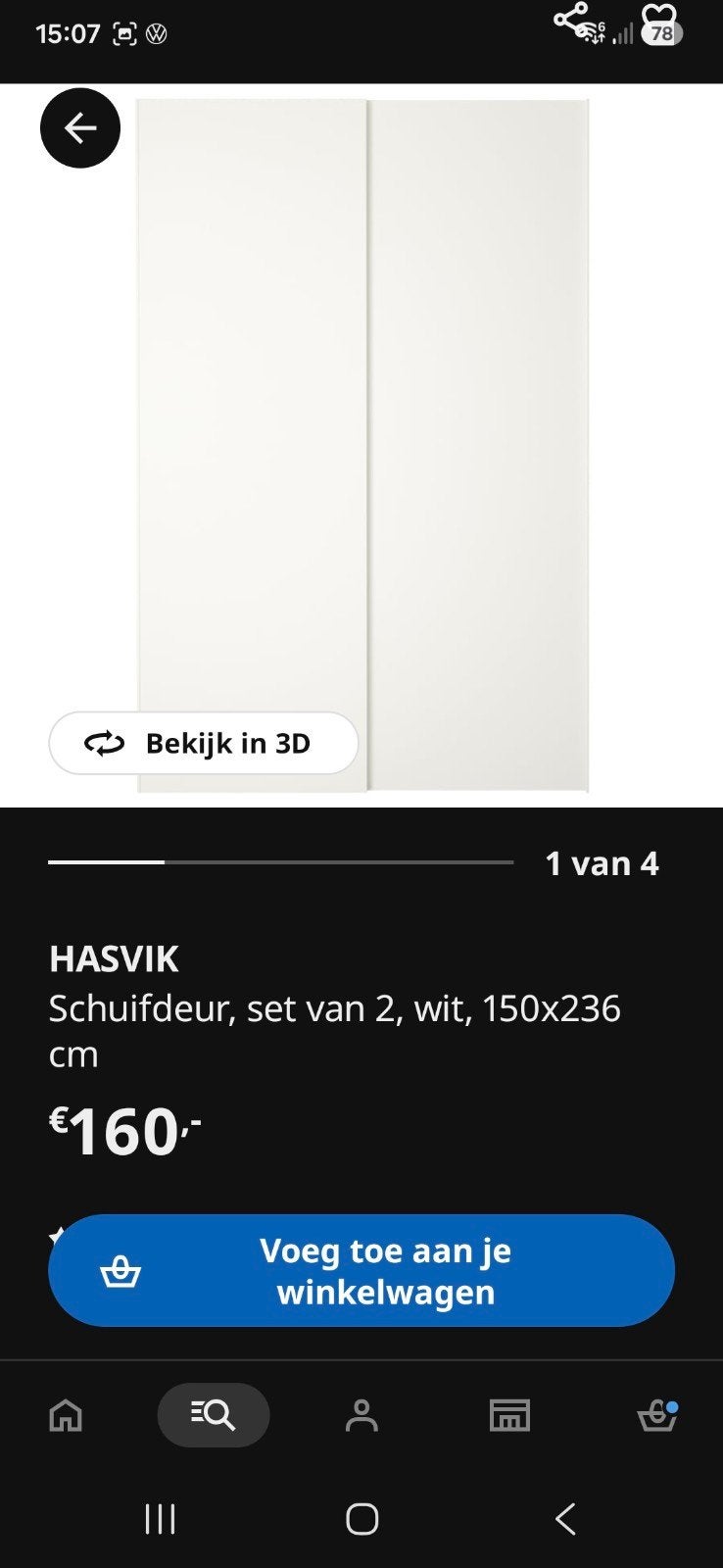 Ikea Pax Hasvik Schuifdeuren Wit 150x236 (z.g.a.n.), Ophalen, 100 tot 150 cm, 200 cm of meer, Zo goed als nieuw