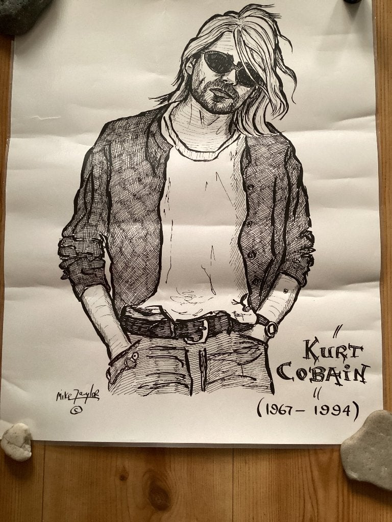 Kurt Cobain Poster 40 x 50 cm Gratis ophalen., Ophalen, Gebruikt, A1 t/m A3, Muziek