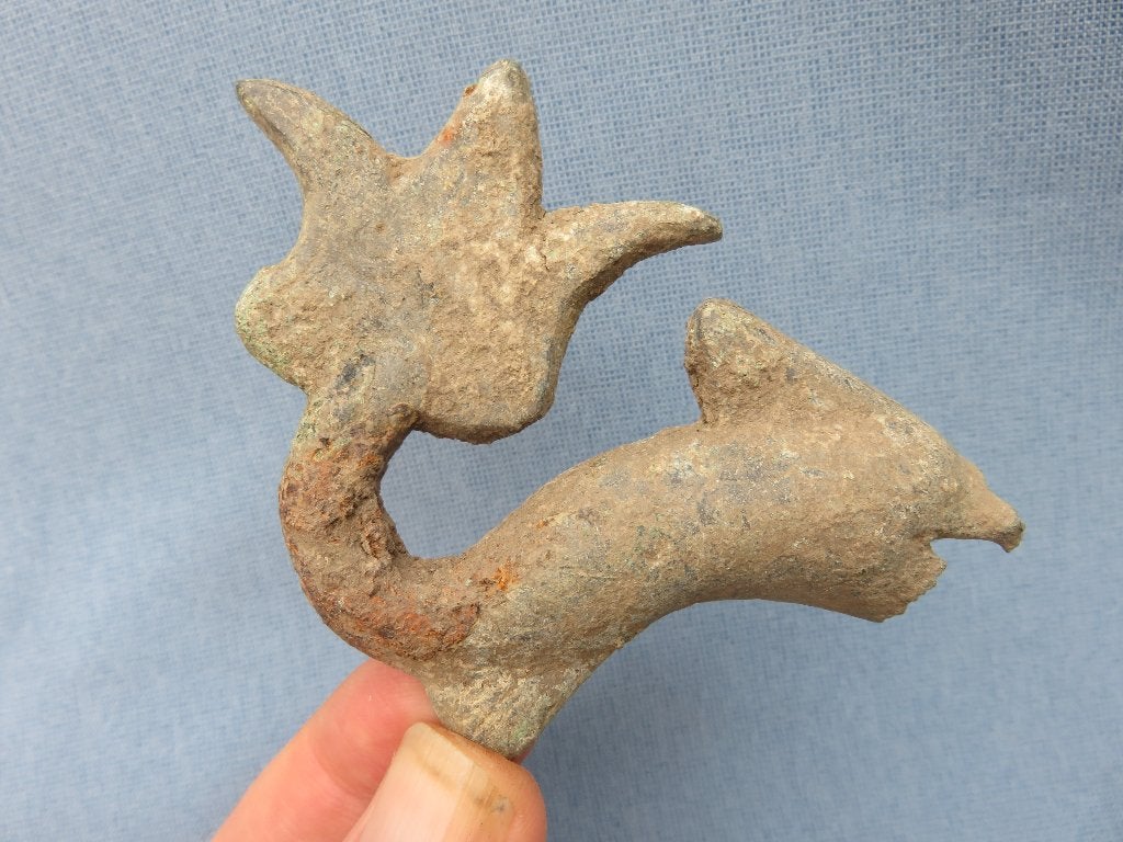 Romeinse rijk – Dolfijn ornament – 1e - 3e eeuw A.D., Antiek en Kunst, Ophalen of Verzenden, Brons