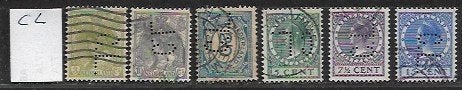 Perfins Nederland  - - - 6  zegels met  Perfin  CL, Postzegels en Munten, Postzegels | Nederland, Verzenden, T/m 1940, Gestempeld