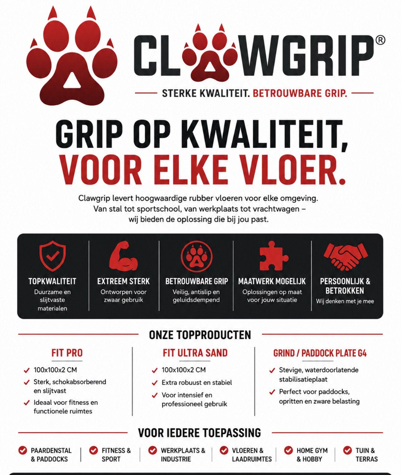 CLAWGRIP Nederland – Dé specialist in rubber sportvloeren, Benen, Clawgrip, Nieuw, Ophalen of Verzenden
