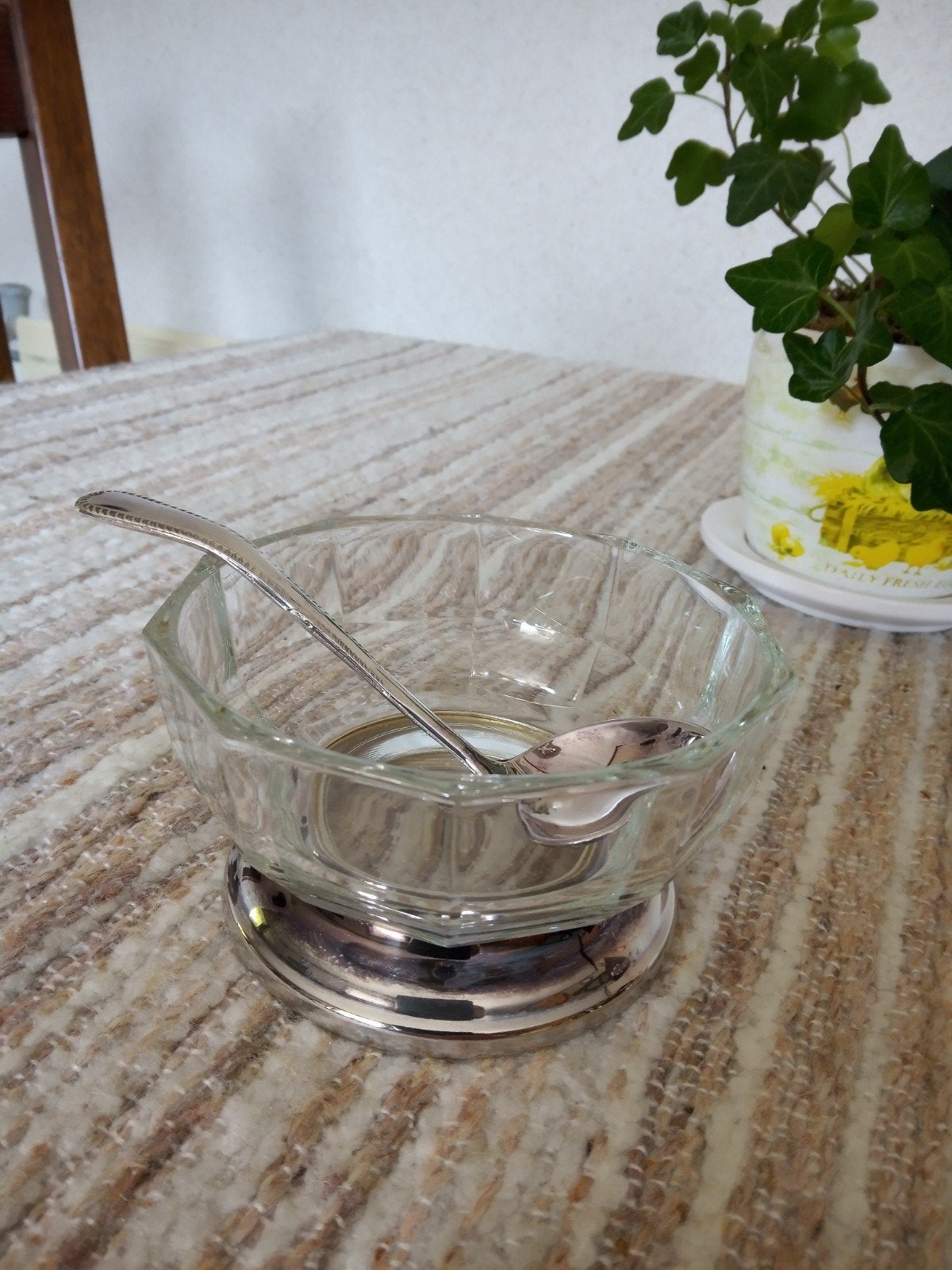 Vintage Suikerpot met Schep verzilverd met kristal NIEUW !!!, Antiek en Kunst, Ophalen of Verzenden