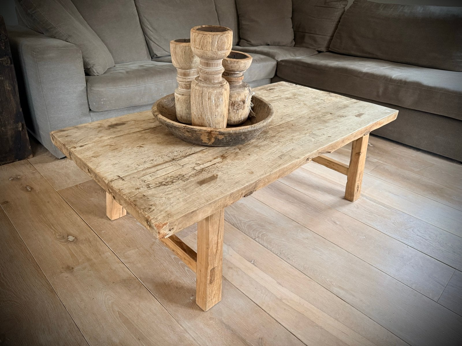 Schitterende salontafel van oud barnwood 126x66x41, Huis en Inrichting, Tafels | Salontafels, Ophalen, Gebruikt, 100 tot 150 cm