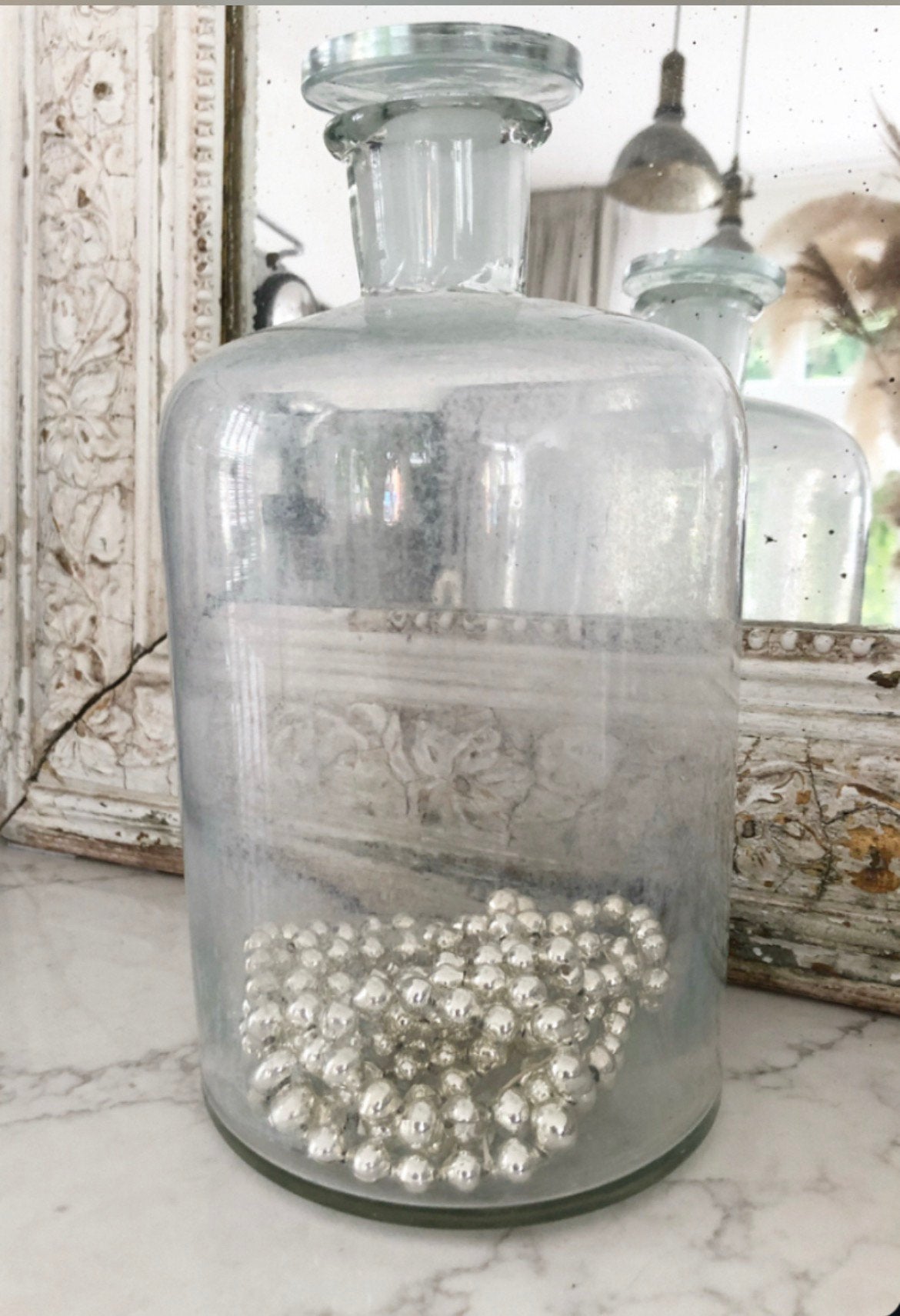 XL Antieke grote apothekerspot glas zilver pot zilverglas, Ophalen of Verzenden