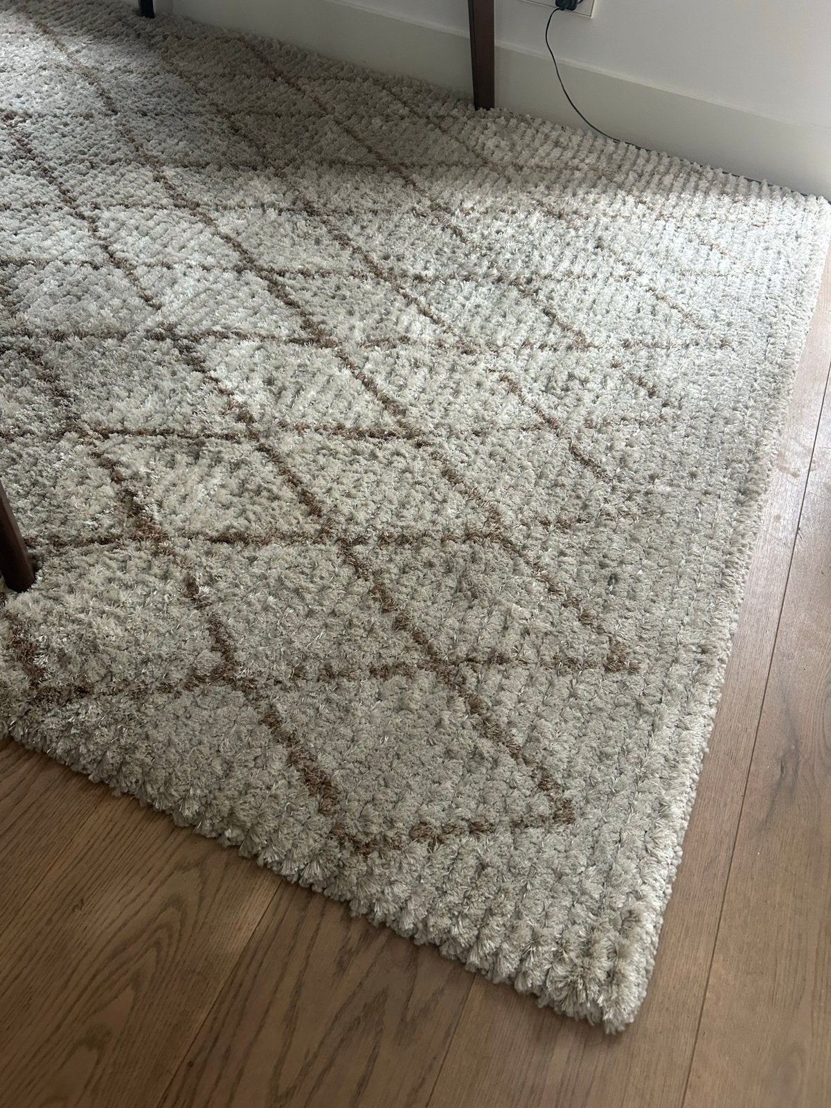 Dutchbone zacht crèmekleurig vloerkleed met ruitpatroon, Ophalen, 150 tot 200 cm, 200 cm of meer, Zo goed als nieuw