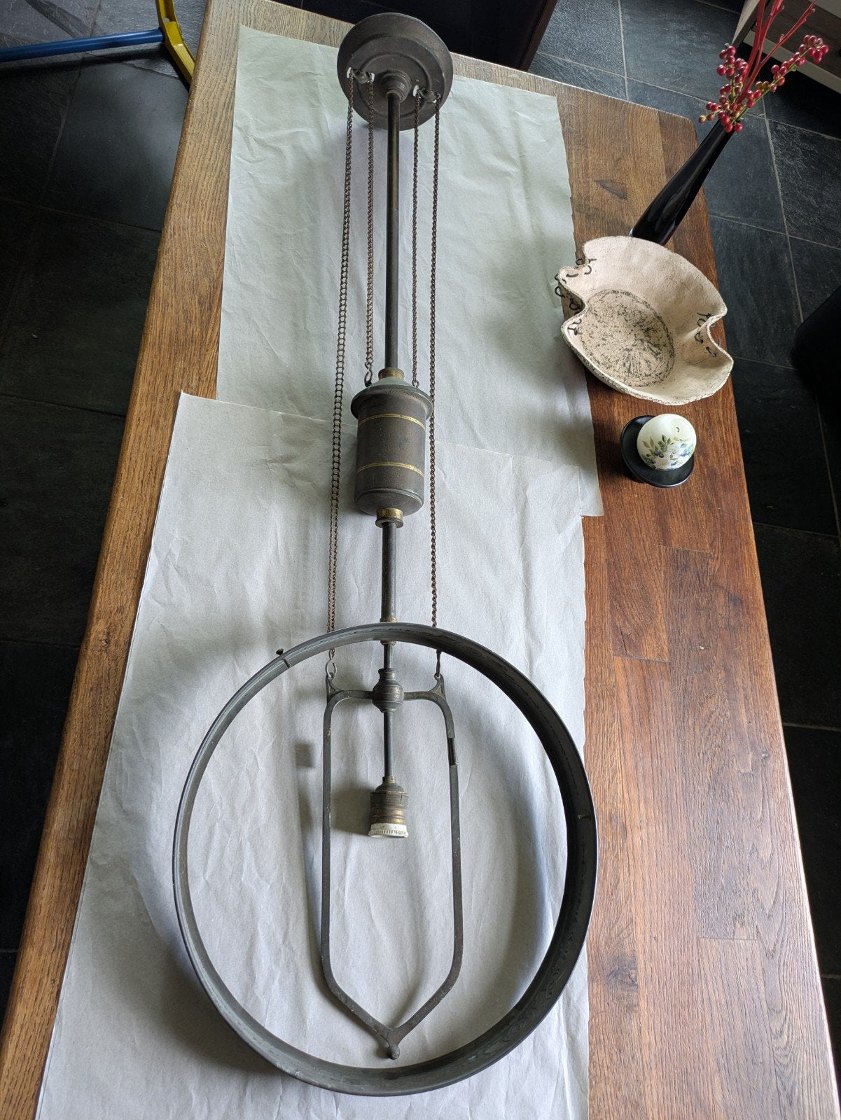 Jugendstil/ art deco nouveau treklamp hal messing 1920's, Ophalen