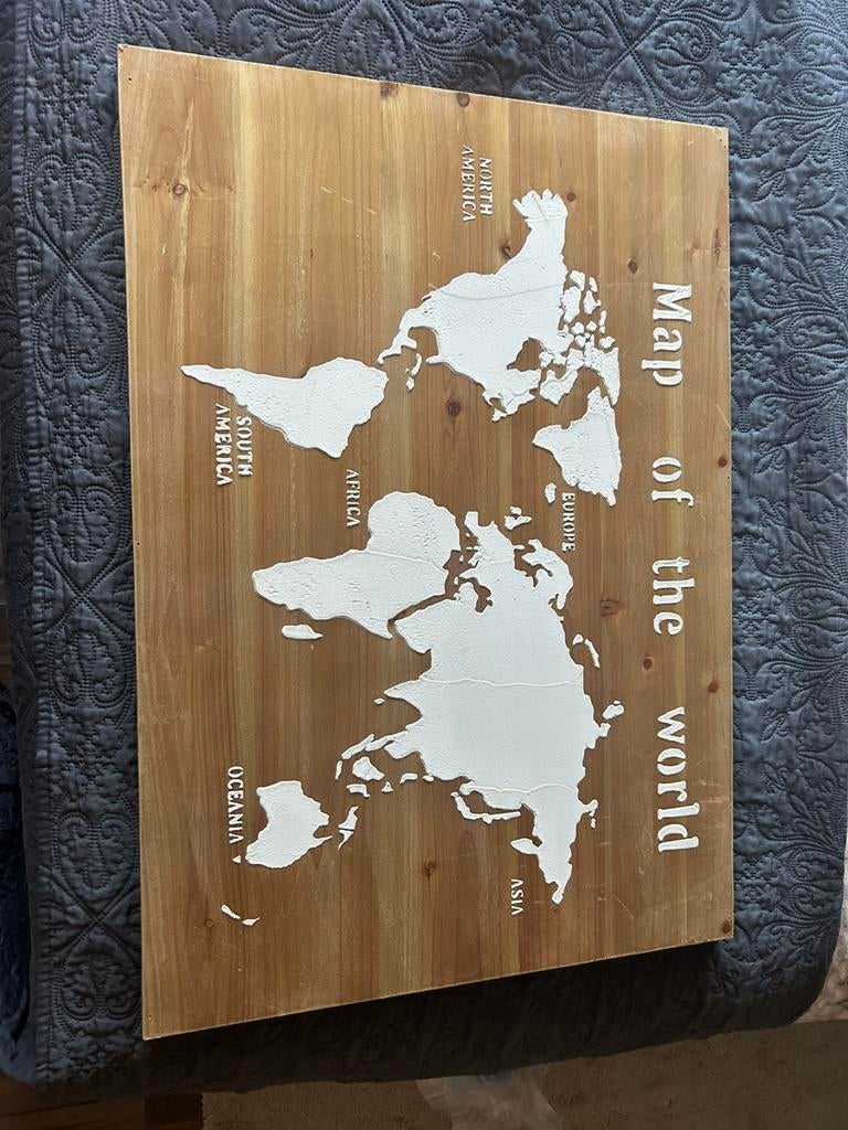 Houten afbeelding Map of the world, Huis en Inrichting, Ophalen, Gebruikt, Hout, Wandbord of Wandpaneel