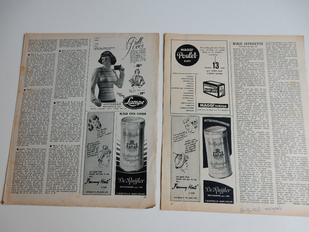 De Ruijter gestampte muisjes reclame uit tijdschrift1950., Ophalen of Verzenden, 1940 tot 1960, Nederland, Knipsel(s)