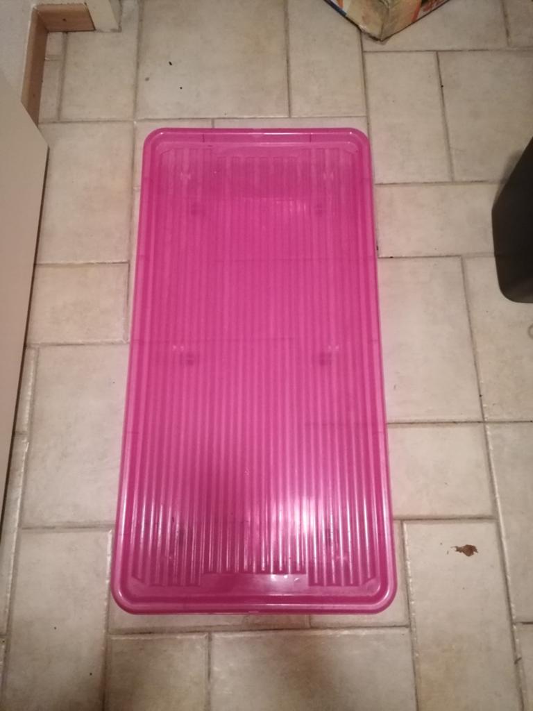 Roze kunststof opbergbak met deksel - 70x30x20 cm, Ophalen, Gebruikt, Kunststof