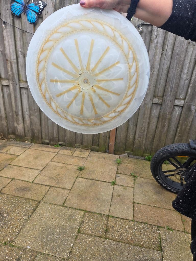 Glazen Lampenkap / Plafonnière – Albast Look & Reliëf, Ophalen, Gebruikt, Glas