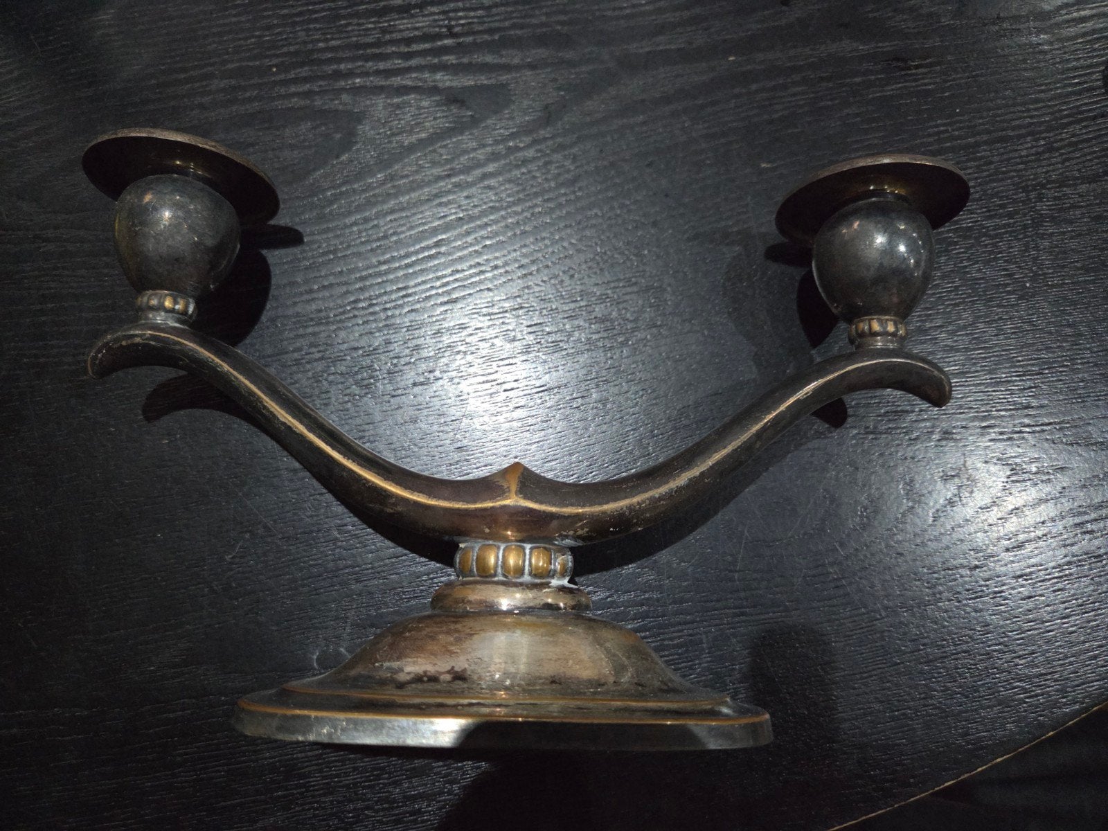 Vintage tweejarige kandelaar verzilverd, Ophalen of Verzenden, Zilver