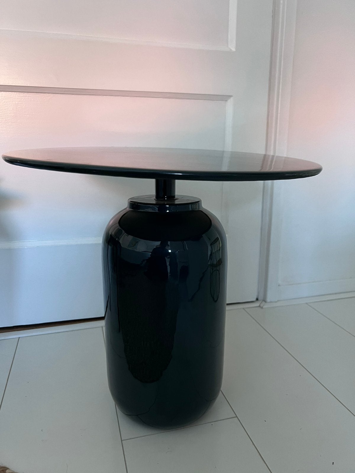 Bijzettafel glas/keramiek, Huis en Inrichting, Ophalen, Overige materialen, Minder dan 55 cm, Rond