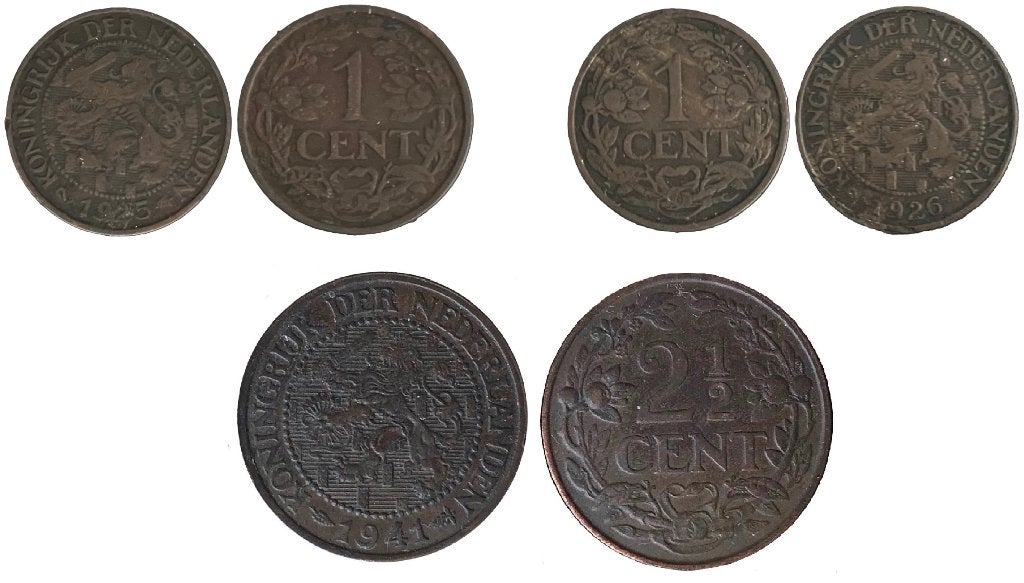 kaveltje: cent 1925 en 1926 en 2,5 cent 1941 - gemid. ZF-, Verzenden, Koningin Wilhelmina, Overige waardes, Setje