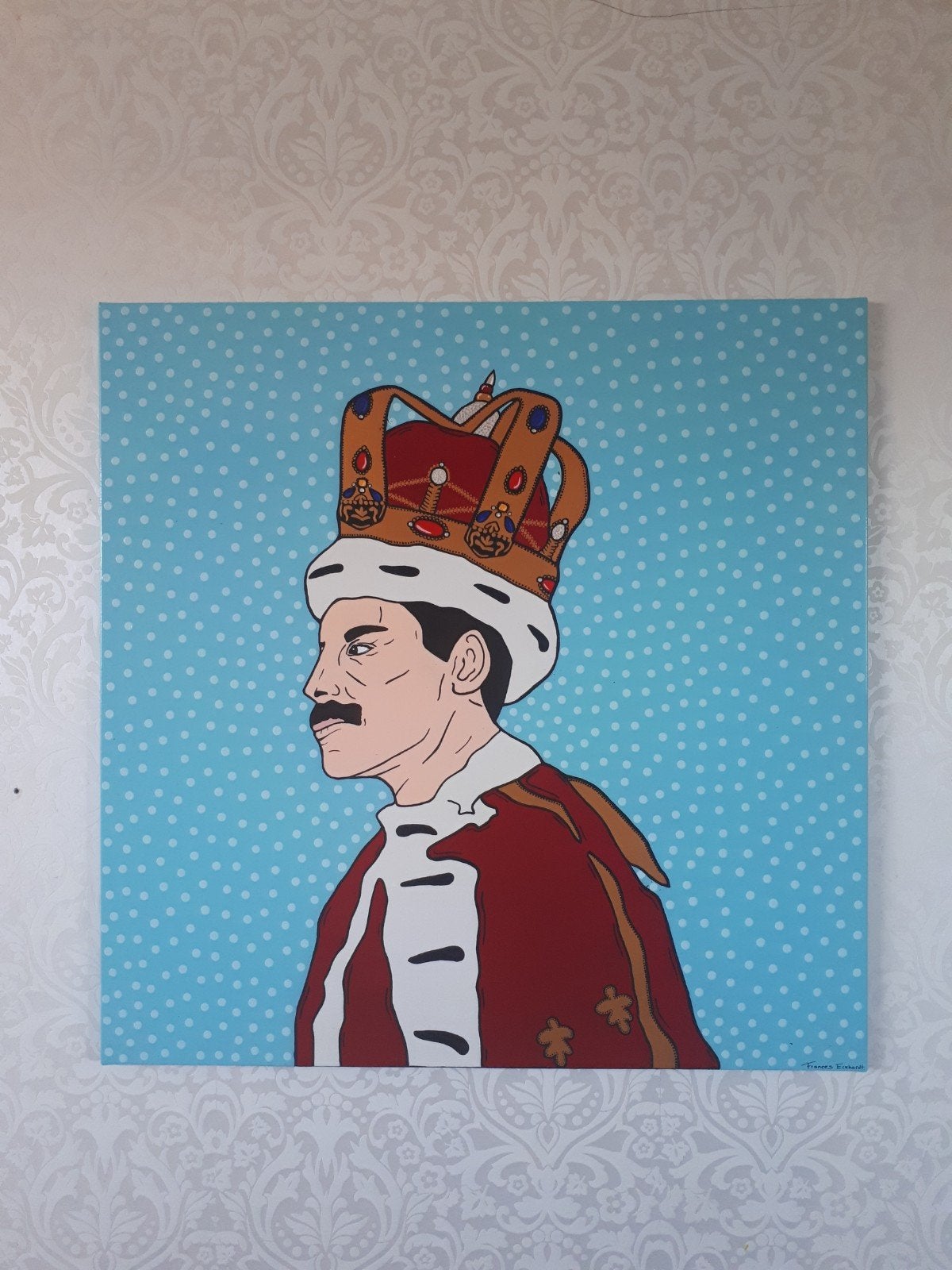 Queen Freddie Mercury schilderij 100x100 handgeschilderd, Ophalen, Nieuw, Overige typen