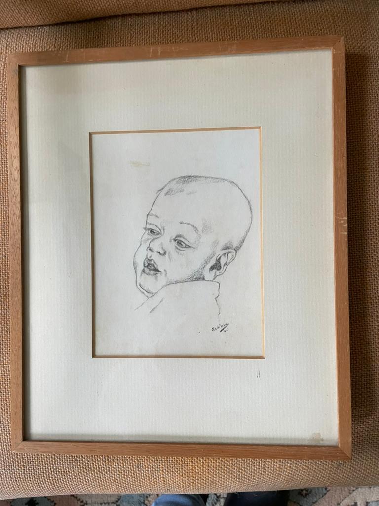 Zeldzame tekening baby portret 1936. ARIE KATER, Antiek en Kunst, Ophalen