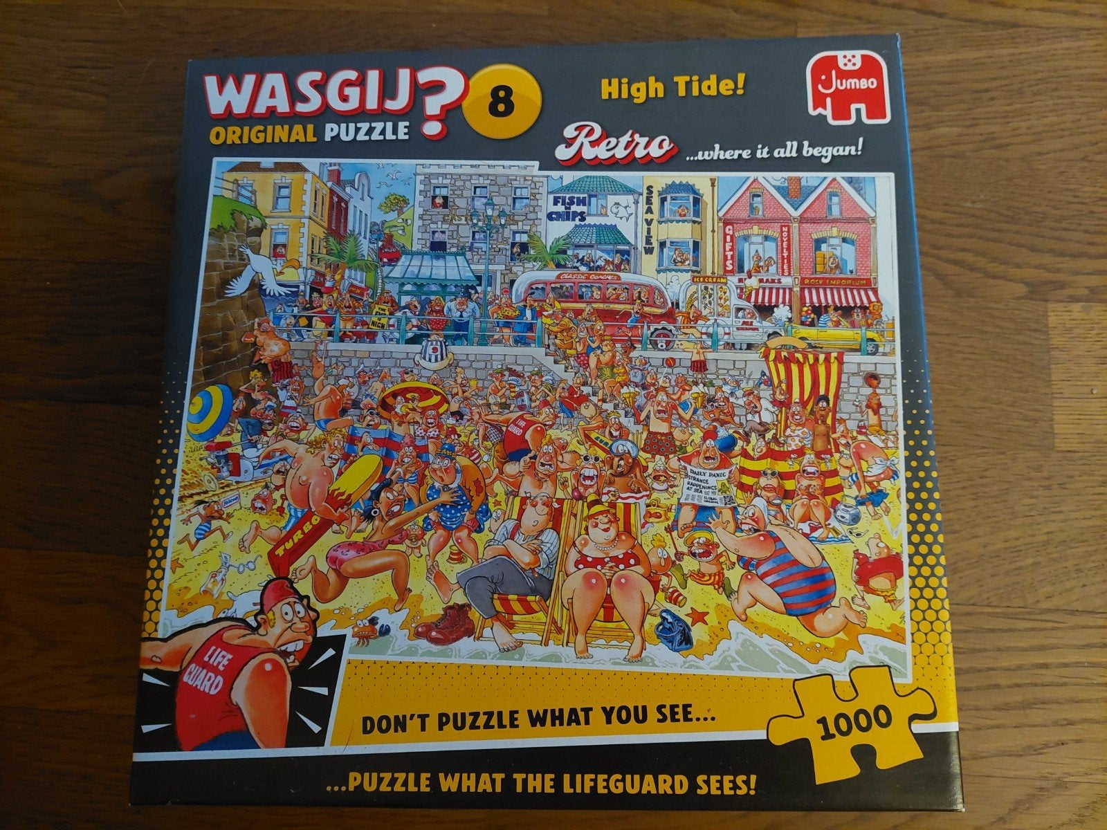 Wasgij Original 8 High Tide! Retro 1000 stukjes puzzel, Ophalen of Verzenden, 500 t/m 1500 stukjes, Zo goed als nieuw, Legpuzzel