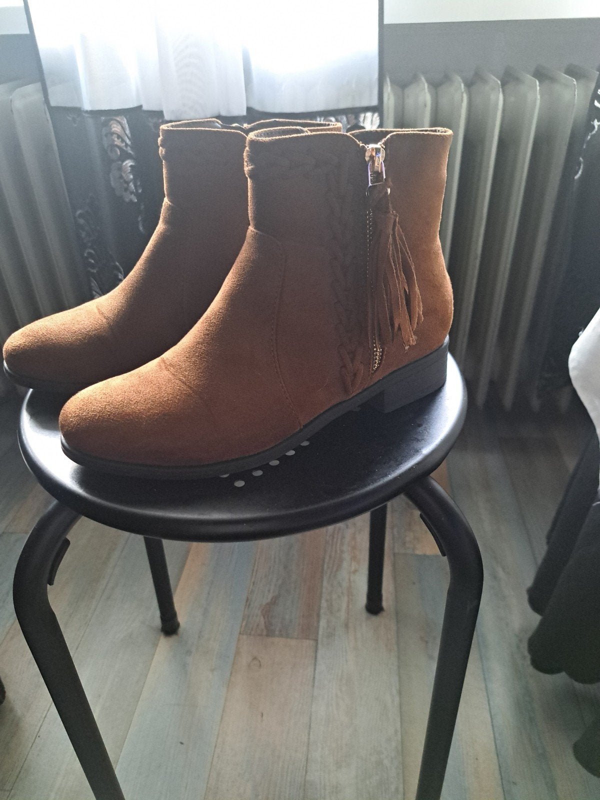suede bruine enkel laarzen, Ophalen, Bruin, Eén