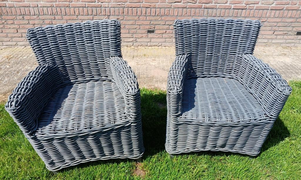 Twee robuuste rieten stoelen, geverfd, Ophalen, Gebruikt, Twee, Riet of Rotan