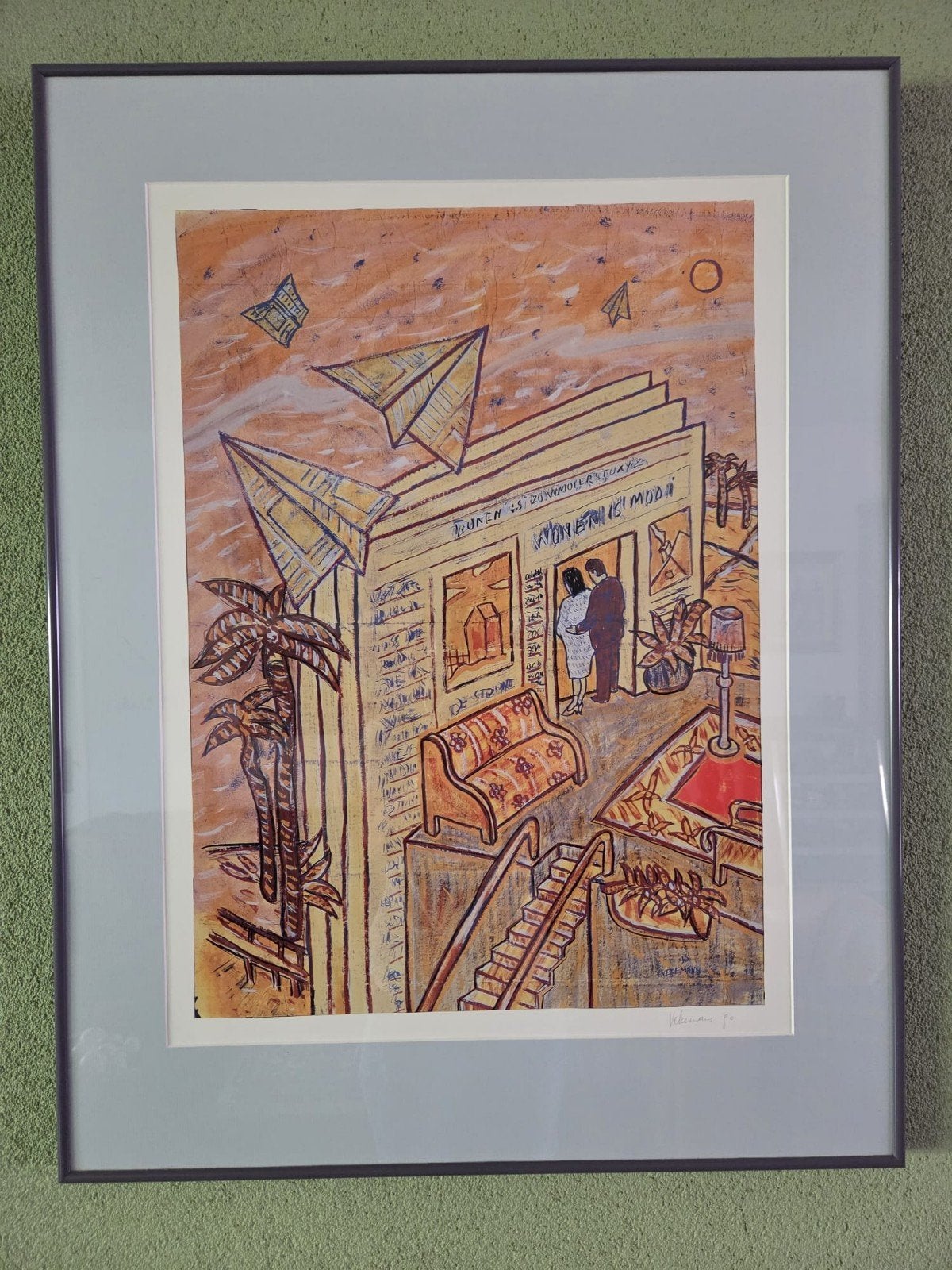 Bruno Vekemans litho gesigneerd incl lijst, Antiek en Kunst, Kunst | Litho's en Zeefdrukken, Ophalen