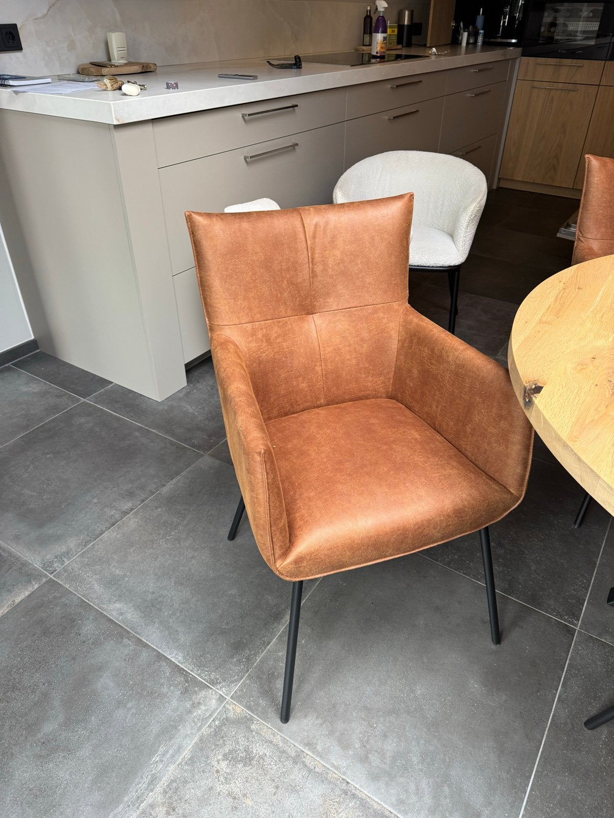 Set van 5 cognac leren eetkamerstoelen, Huis en Inrichting, Ophalen, Bruin, Leer, Zo goed als nieuw