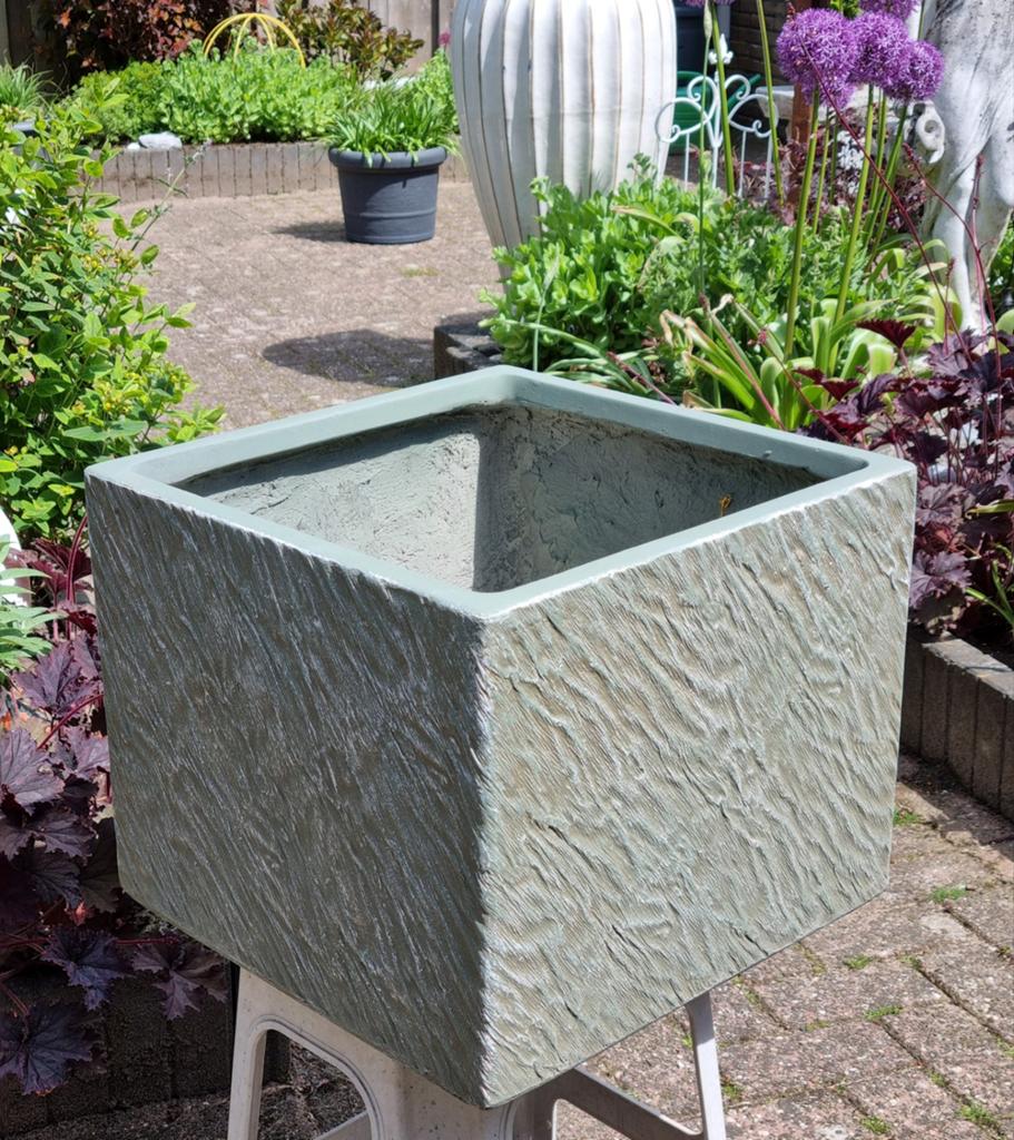 💥 KOOPJE : Grote plantenbak   44/44 x 36 cm  groen gewolkt, Tuin en Terras, Ophalen, Steen, Minder dan 60 cm, Vierkant