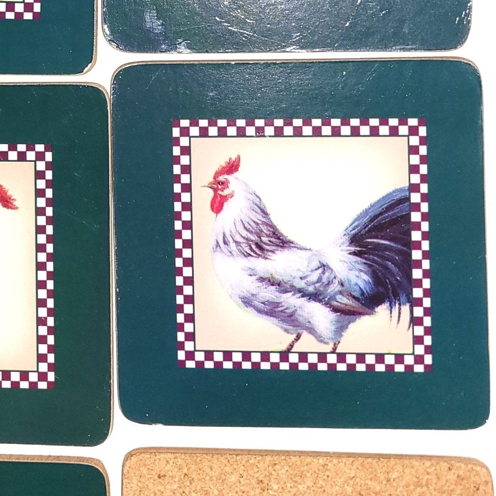 Antiek Retro Vintage onderzetters kurk - set van 6 Hanen, Ophalen of Verzenden, Kurk