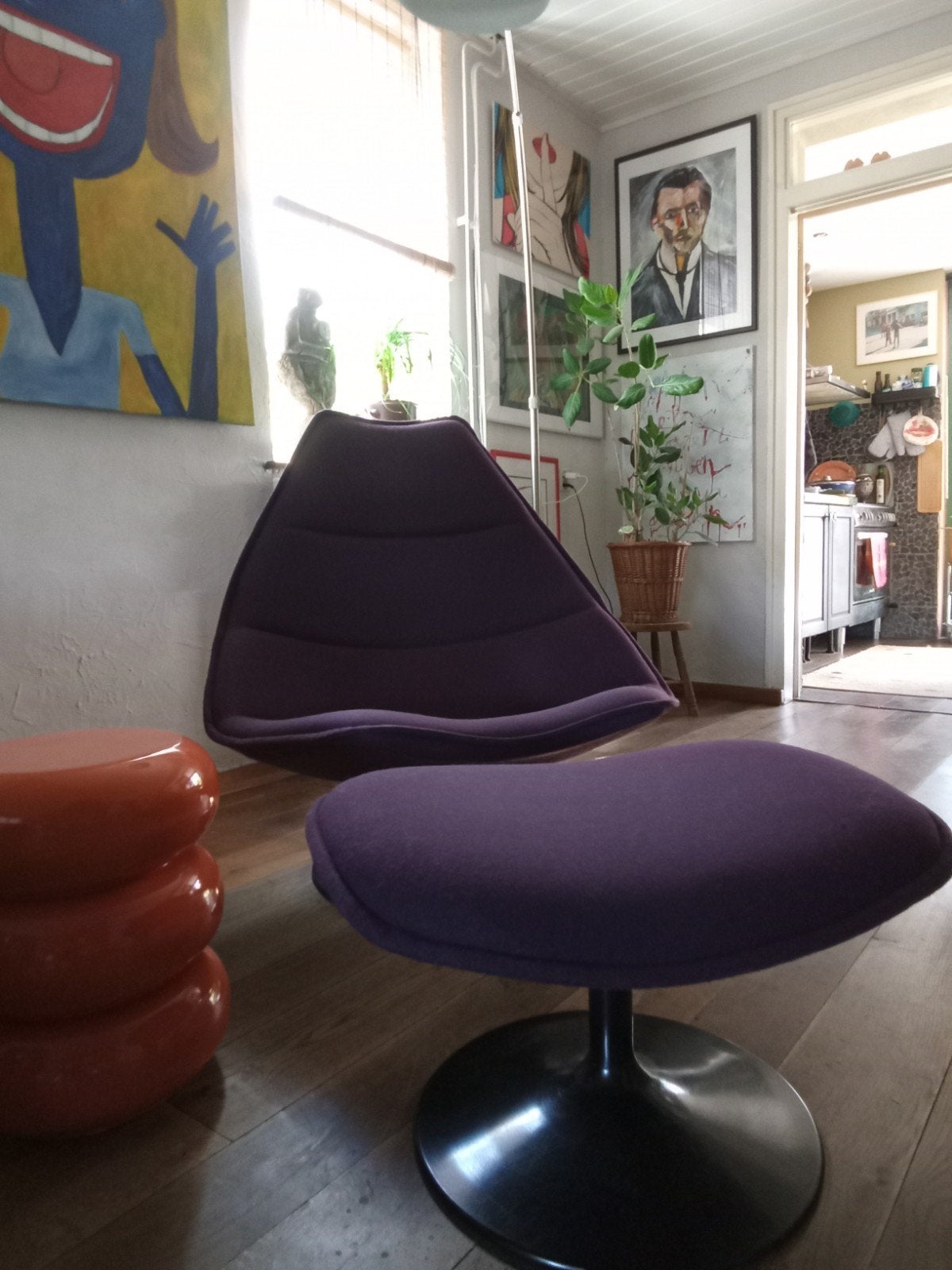 Artifort 585 vintage paars met voetensteun., Ophalen, 75 tot 100 cm