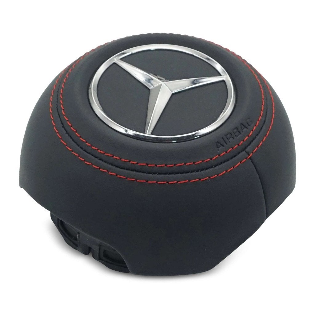 Mercedes airbag cover leer rode stiksels chroom ster, Ophalen of Verzenden, RevParts, Info@revparts.nl, .