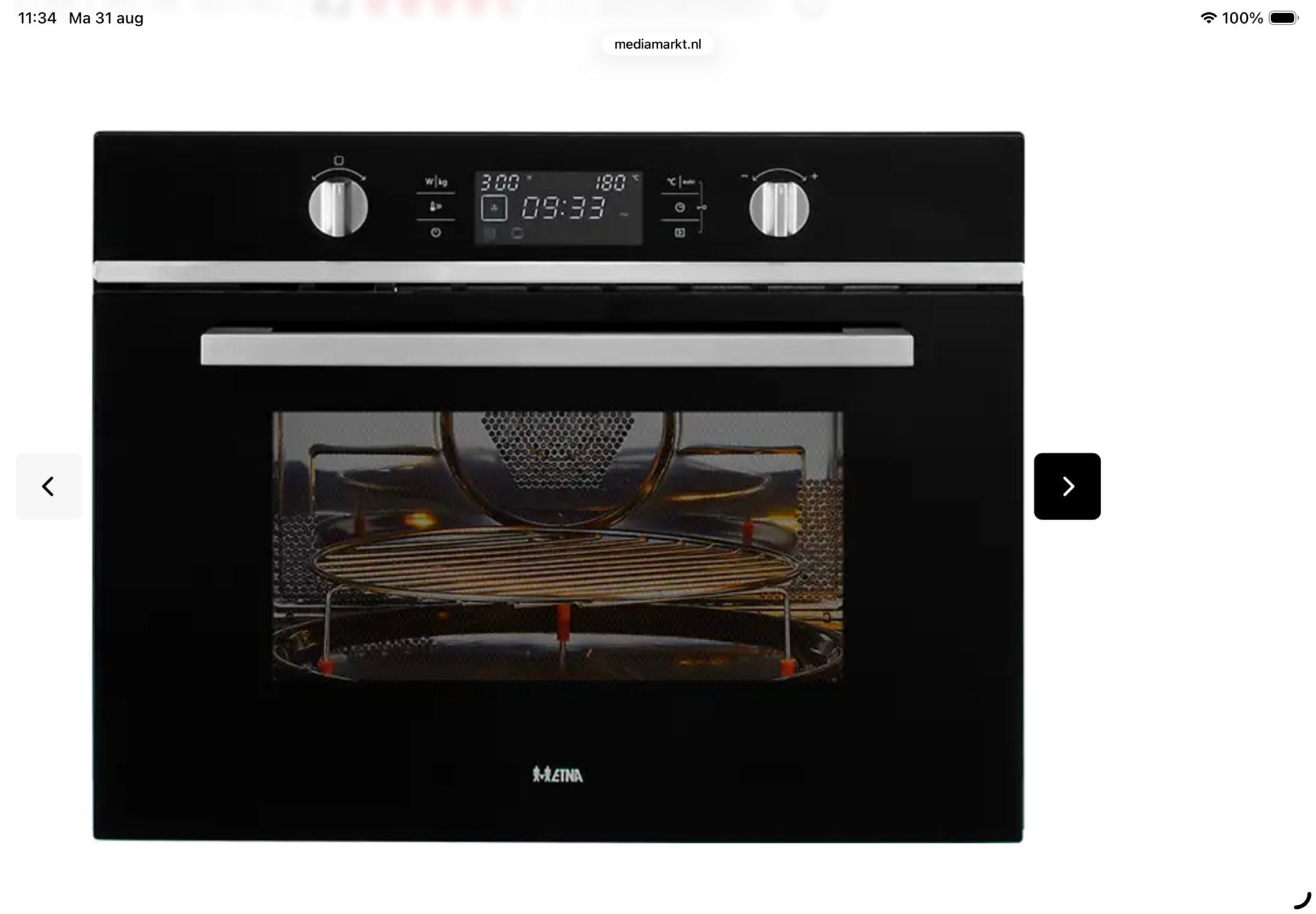 Etna inbouw Combi-oven met Grill - Zwart CM244ZT, 45 tot 50 cm, Hete lucht, Ophalen of Verzenden, Inbouw
