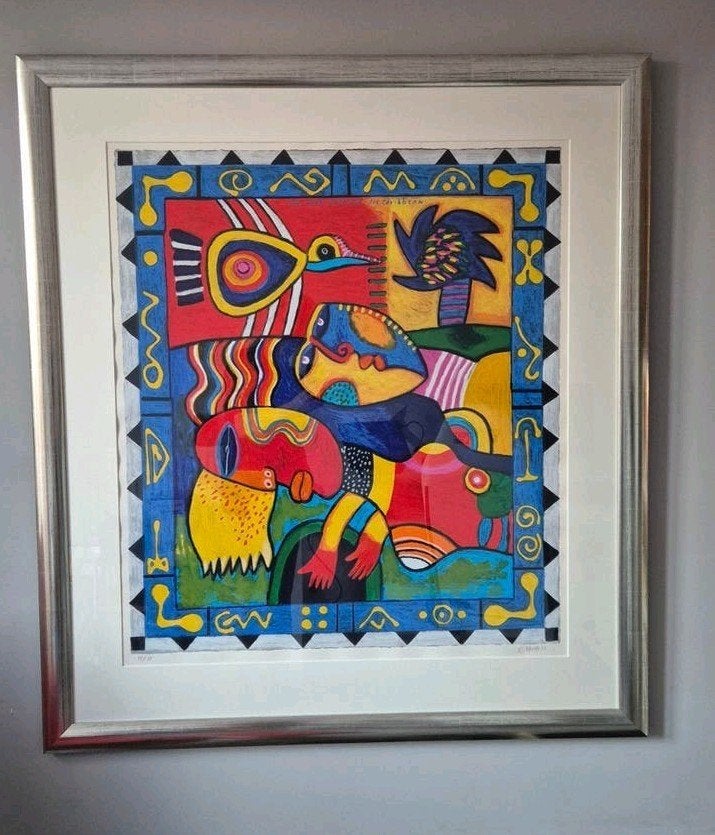 Kleurrijke, grote zeefdruk van Clemens Briels, Antiek en Kunst, Kunst | Litho's en Zeefdrukken, Zeefdruk, Gelimiteerde oplage