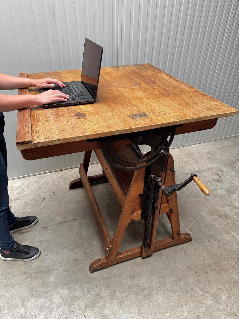 antieke TEKENTAFEL sta BUREAU stabureau hoogte verstelbaar, Zit-sta bureau, Hout, In hoogte verstelbaar, Antiek