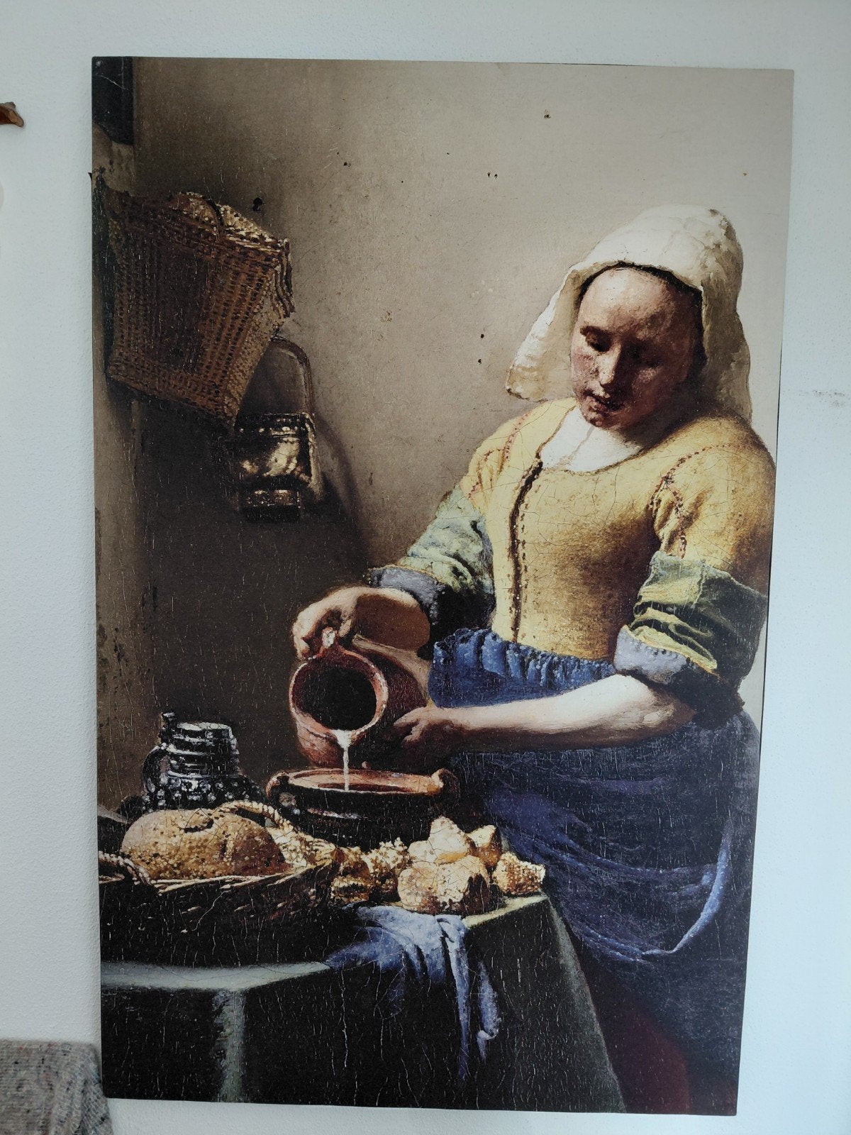 De Melkmeid van Vermeer - Reproductie op paneel, Ophalen, Overige typen, Zo goed als nieuw, 75 tot 100 cm