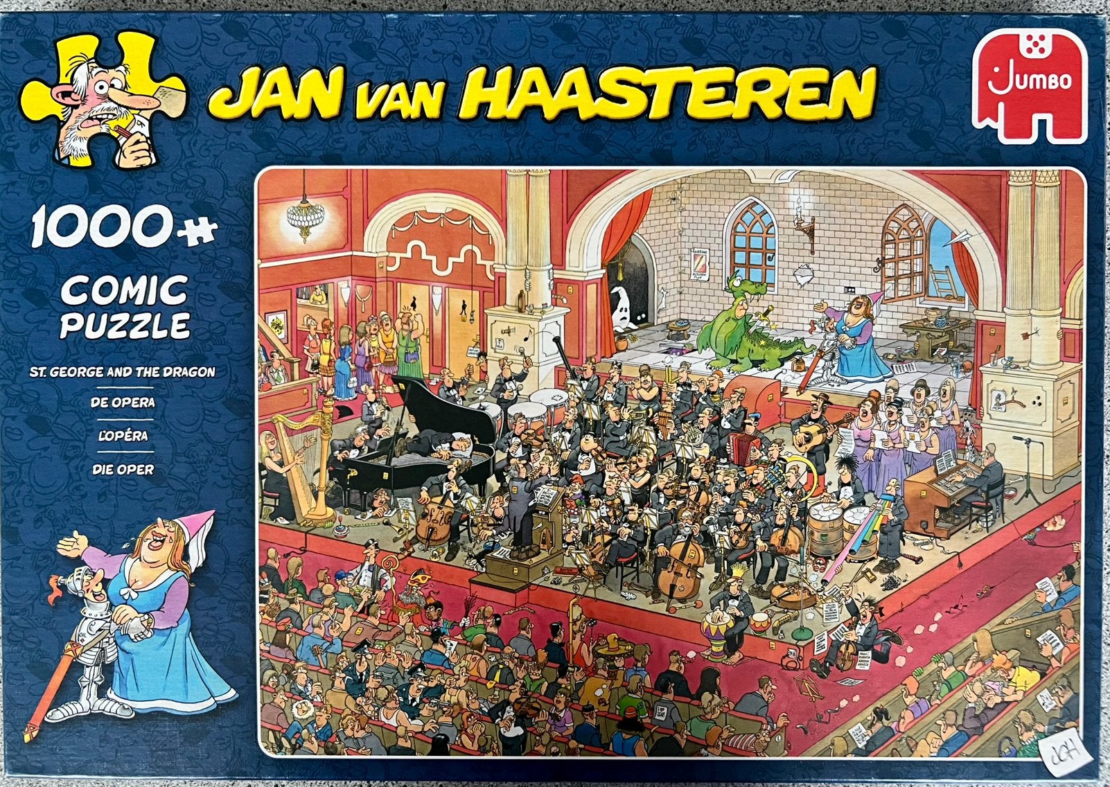 Jan van Haasteren “De Opera” platte doos, 1000 stukjes, Ophalen of Verzenden, 500 t/m 1500 stukjes, Zo goed als nieuw