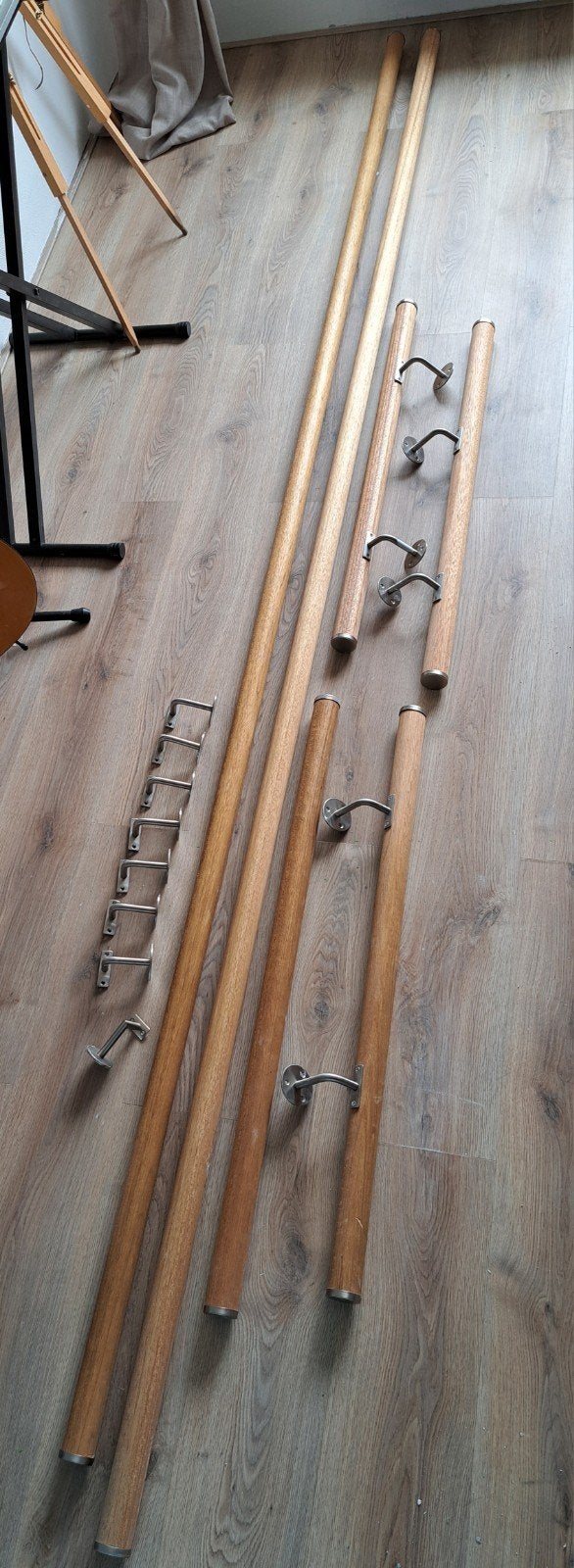 Hardhouten trapleuning rond voor 2 trappen incl. beugels, Ophalen, Gebruikt, Trap
