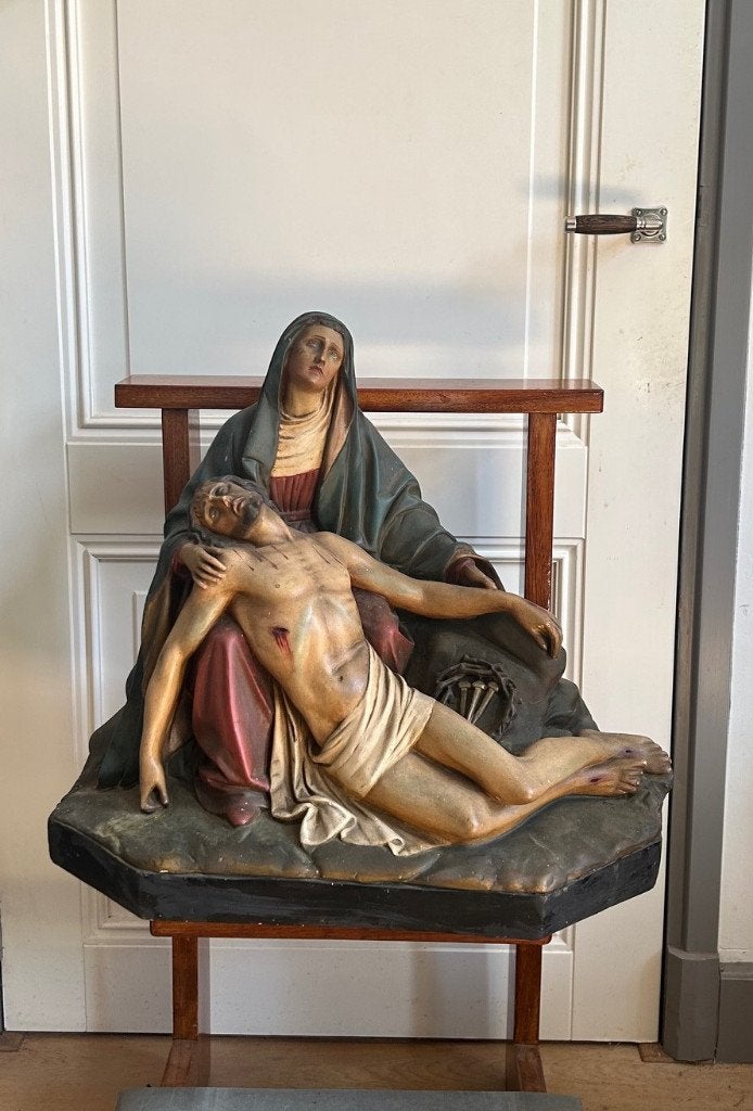 Prachtige grote antieke Pieta, Jezus met Maria, Ophalen