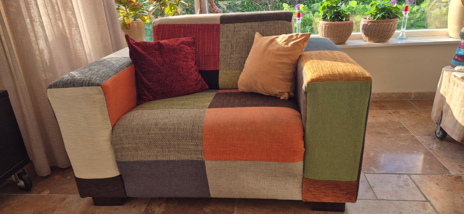 Patchwork fauteuil / loveseat, Huis en Inrichting, Ophalen, Gebruikt, Eenpersoons, 75 tot 100 cm