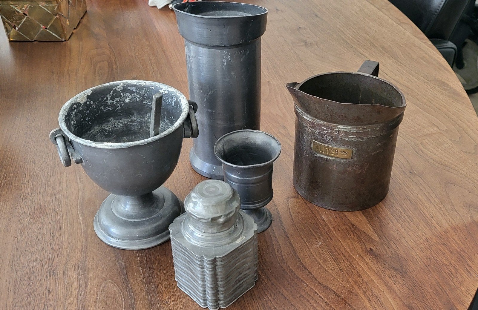 Antieke tinnen voorwerpen - set van 5, Ophalen of Verzenden