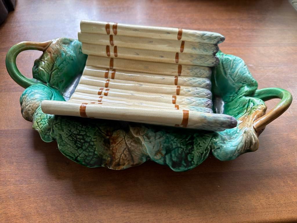 Vintage Aspergeschaal met Aspergehouder Keramiek, Huis en Inrichting, Keuken | Servies, Gebruikt, Keramiek, Overige typen, Ophalen of Verzenden