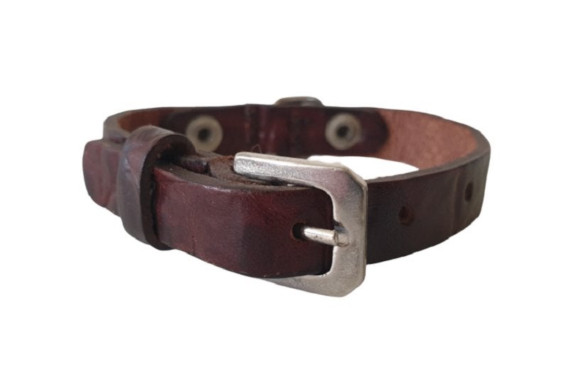 ALOKÉ Leren Halsband Bruin Croco Nekomtr 13,5-17,5 cm KOOPJE, Ophalen of Verzenden, Handgemaakt, Nieuw