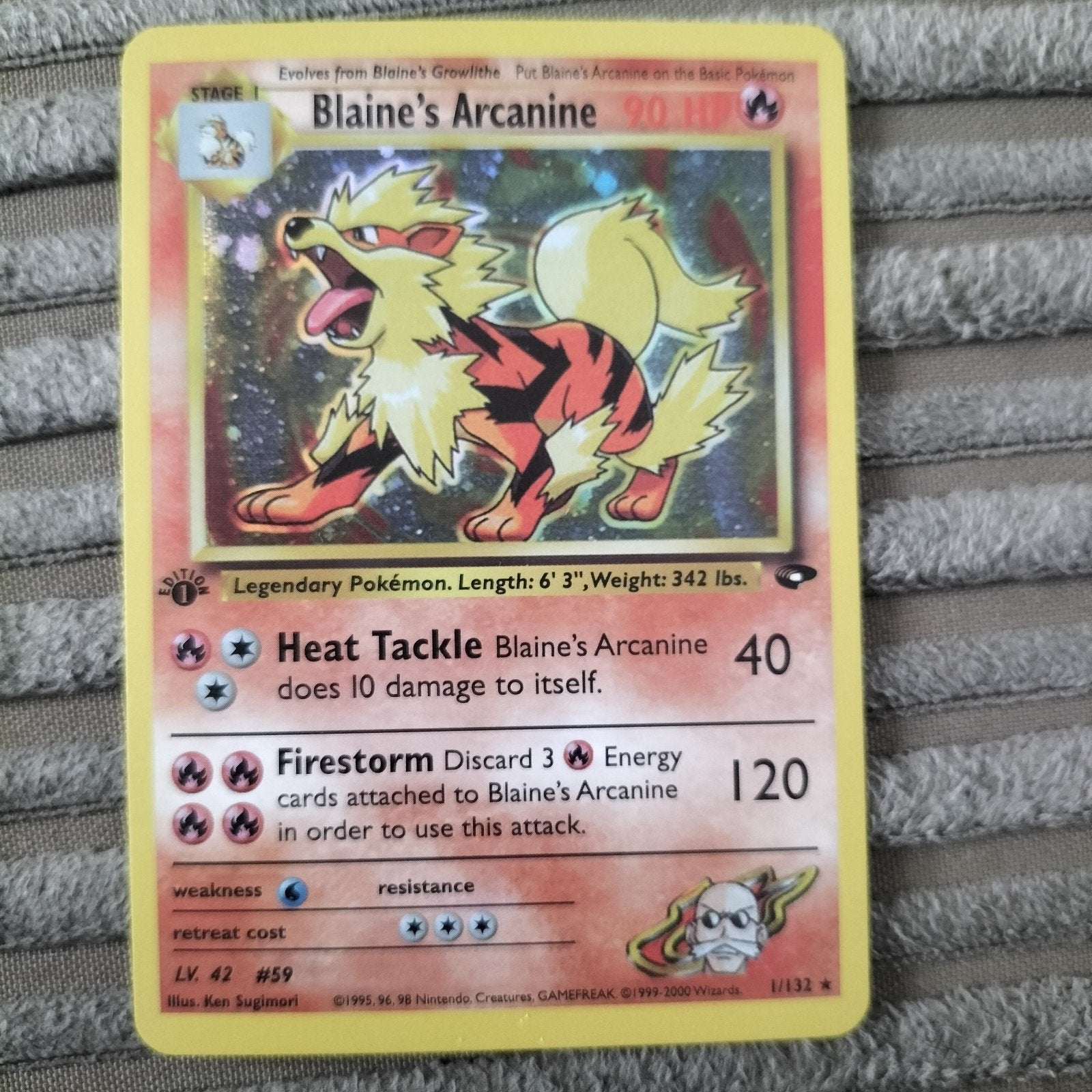 Blaine's Arcanine Pokémon Kaart - Gym Challenge 1/132, Ophalen of Verzenden, Gebruikt, Losse kaart