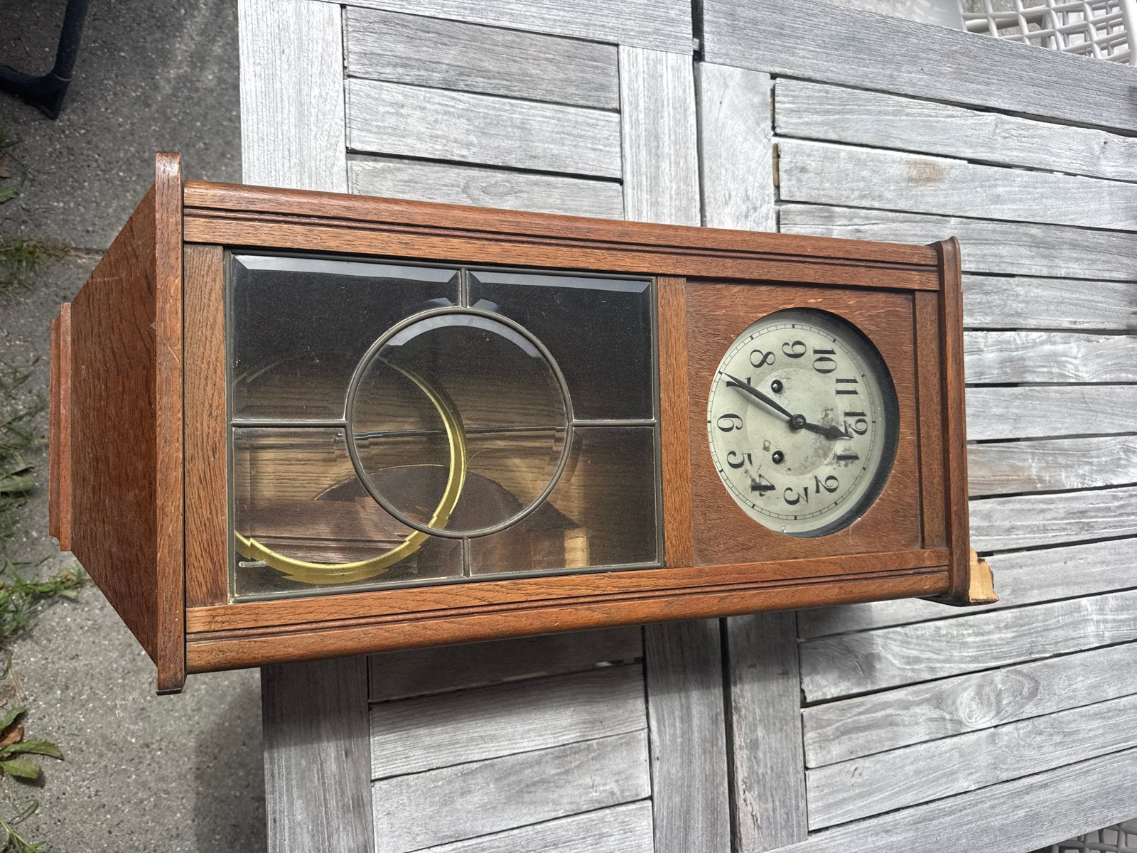 Antieke Eiken Wandklok met Slinger en Sleutel, Ophalen