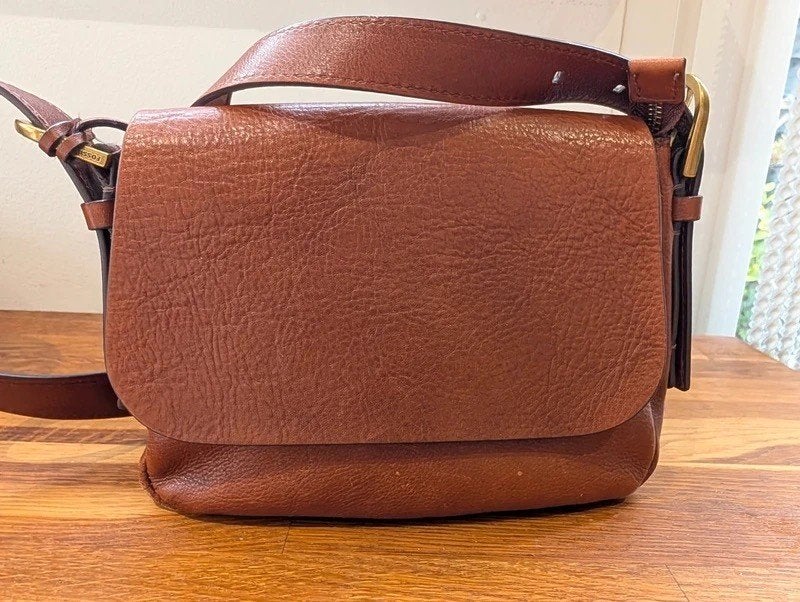 Fossil Harper cognac bruine leren schoudertas, Overige merken, Bruin, Ophalen of Verzenden, Zo goed als nieuw