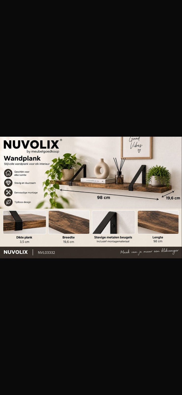Nieuwe NUVOLIX Wandplank - 98 cm - Ongebruikt, Nieuw, ?, ?, ?