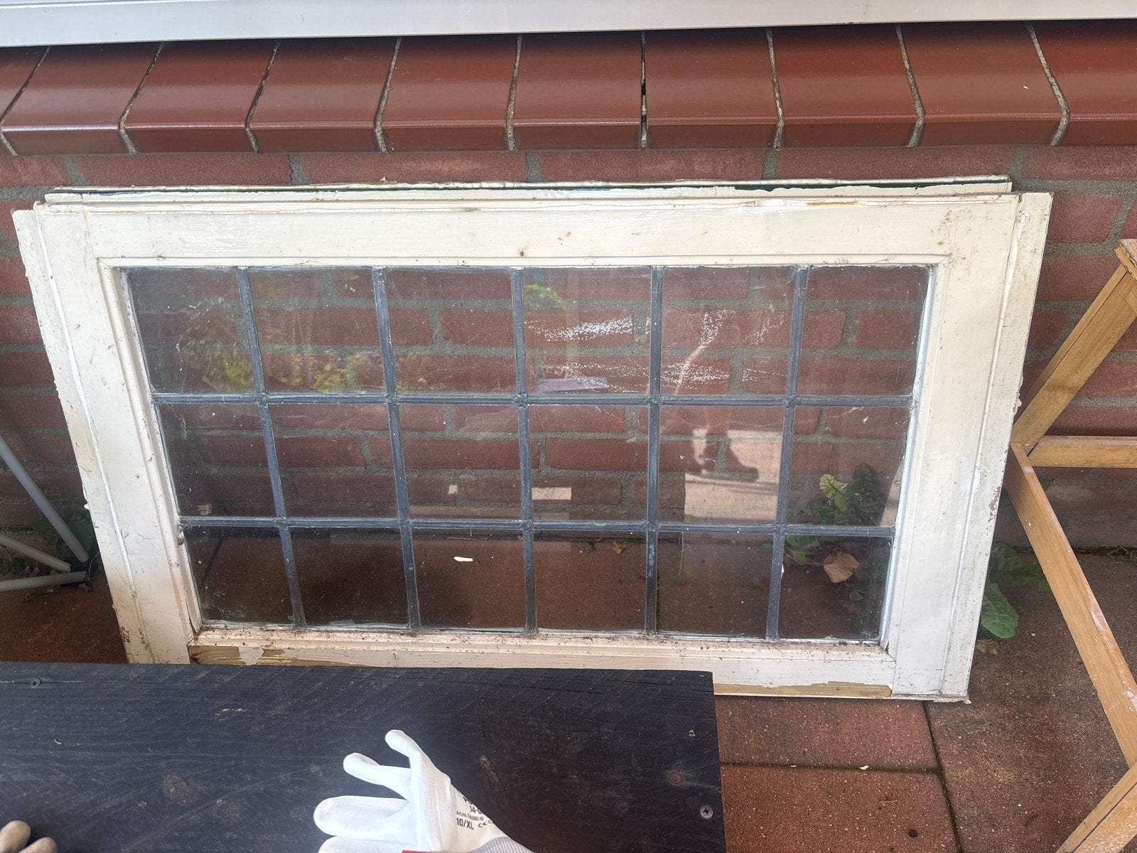 Authentiek Glas-in-lood Raam met Houten Kozijn, Doe-het-zelf en Verbouw, Glas en Ramen, Ophalen, Gevelraam of Ruit, Gebruikt, 80 tot 120 cm