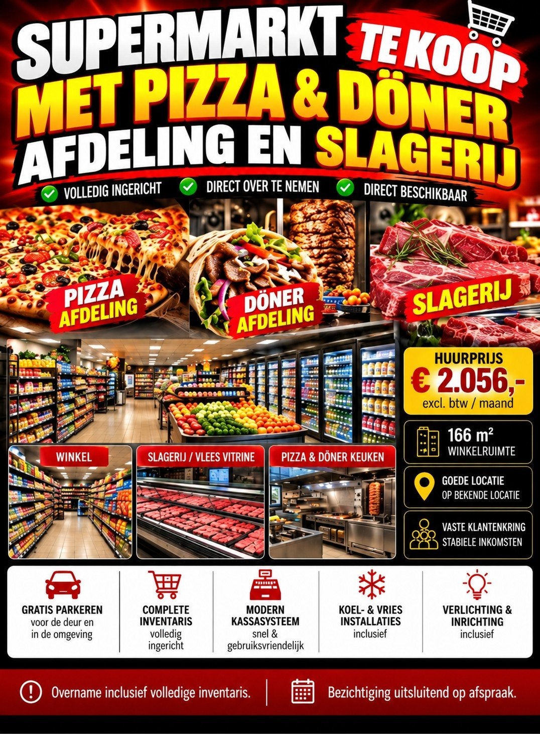 🔥 Te Koop: Complete Supermarkt – Pizza, Döner & Slagerij, Ophalen